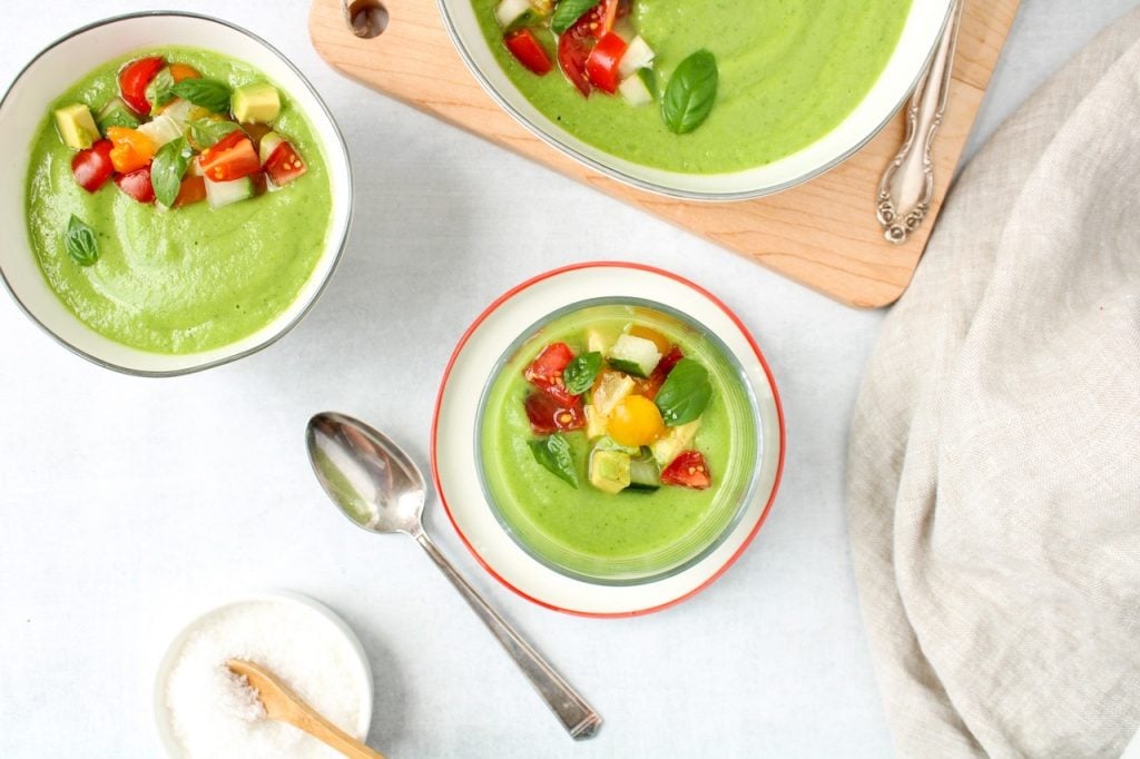 Vegan cold cucumber soup with avocado and basil - Plant Based Jess