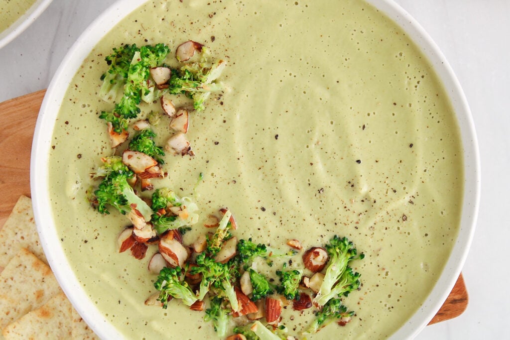 Close-up of a Soup Making Machine with Broccoli and Butternut