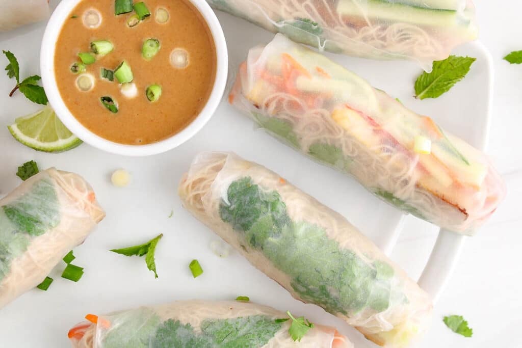 Vegan Rice Paper Rolls with Sriracha & Soy Sauce Tofu and Peanut Sauce » I  LOVE VEGAN