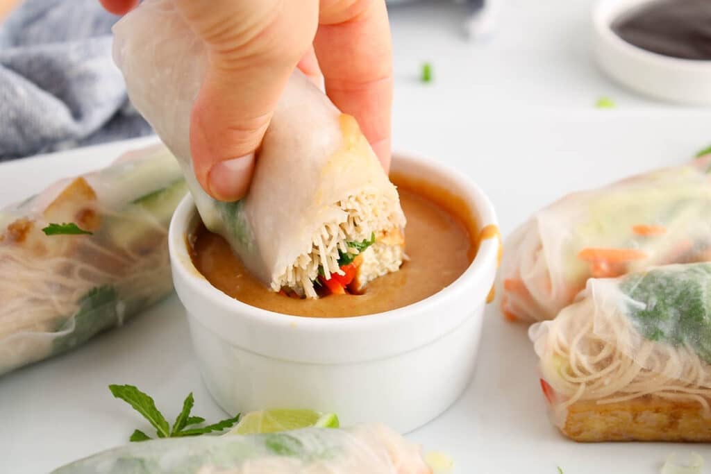 Vegan Rice Paper Rolls with Sriracha & Soy Sauce Tofu and Peanut Sauce » I  LOVE VEGAN