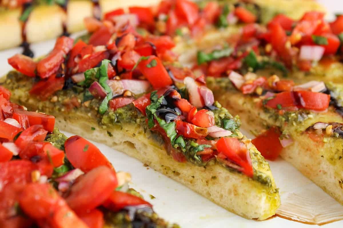 Flatbread Bruschetta with Pesto and Balsamic Glaze Plant Based Jess