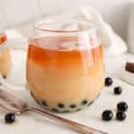 Showing is a cup of hot bubble tea.