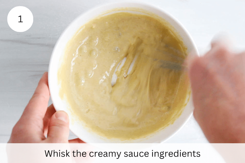 In process picture: whisk the creamy sauce ingredients.