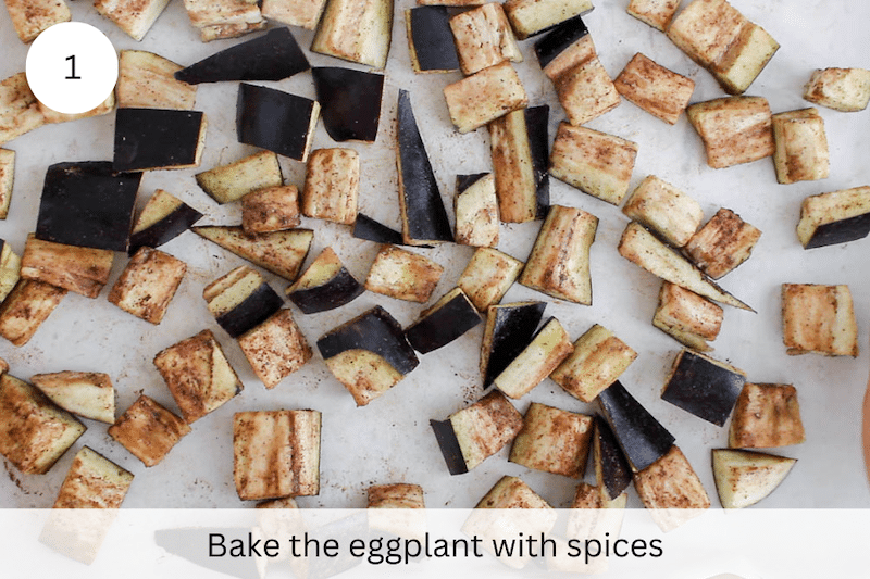 In process picture: roast the eggplant with spices.