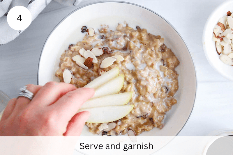 Slices of pear over cinnamon oatmeal.