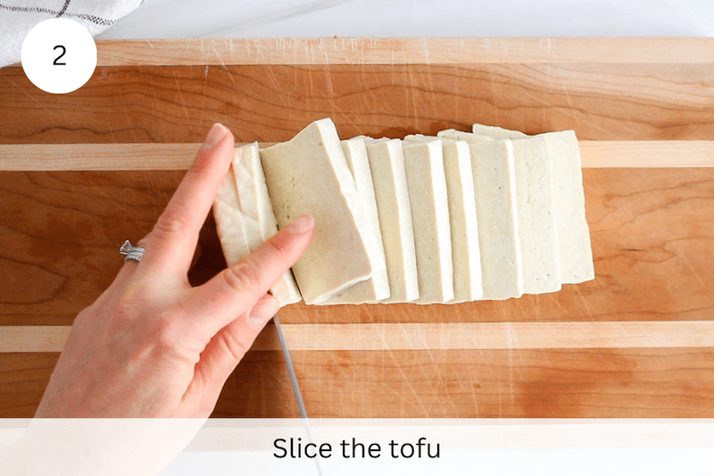 In process picture: slice the tofu.