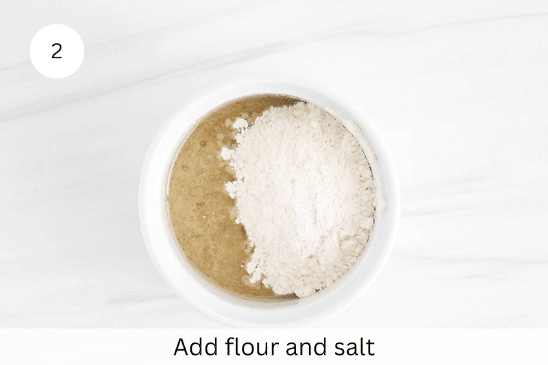 In process picture: add flour and salt.