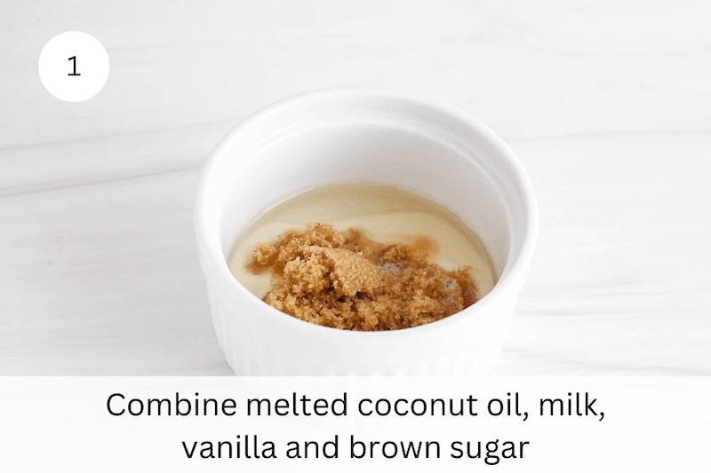 In process picture: add sugar, milk, coconut oil and brown sugar.