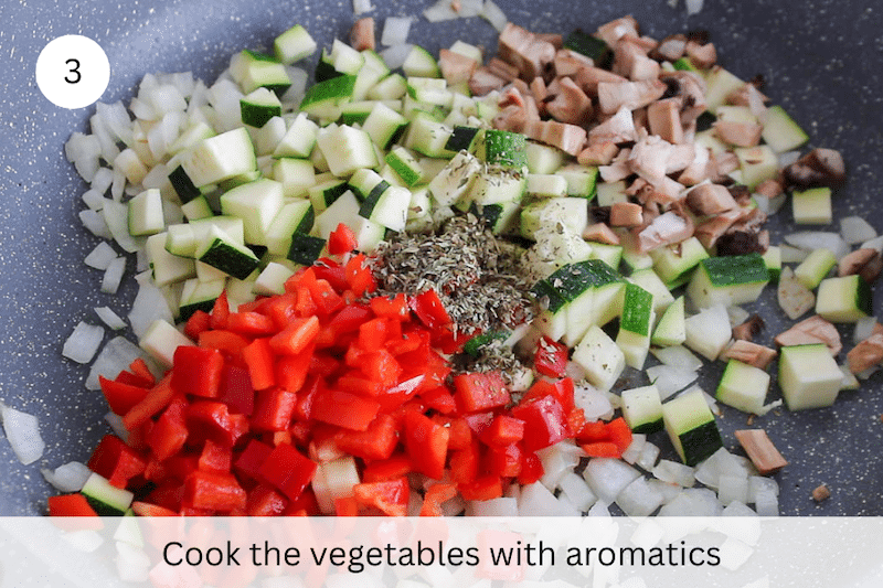 In process picture: cook the vegetables with aromatics.