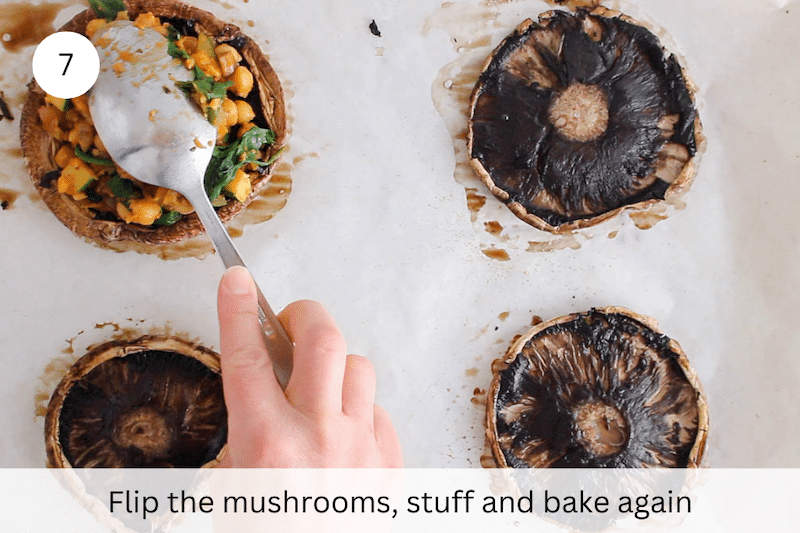 In process picture: stuff the mushrooms.