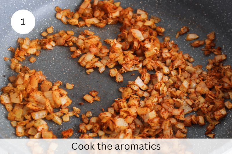 In process picture: cook the aromatics.