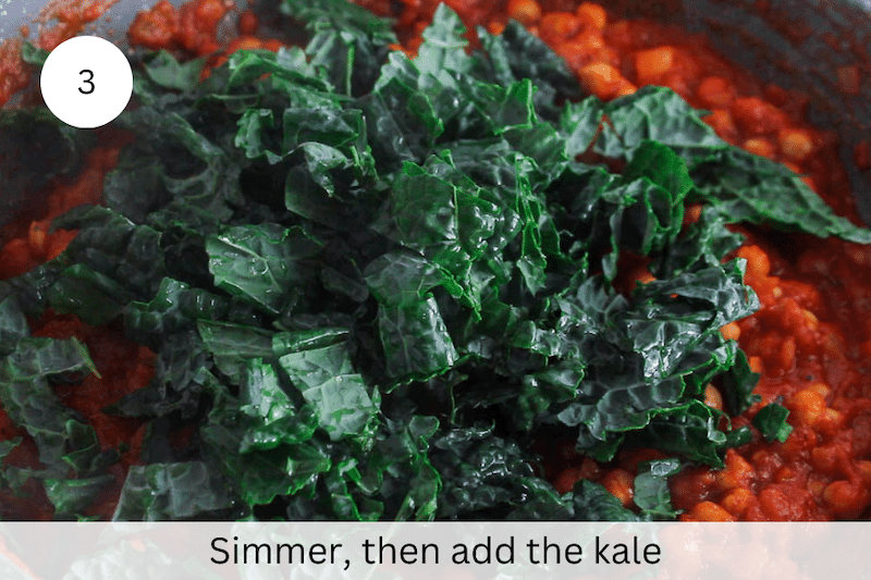 In process picture: add kale and cook until desired consistency.