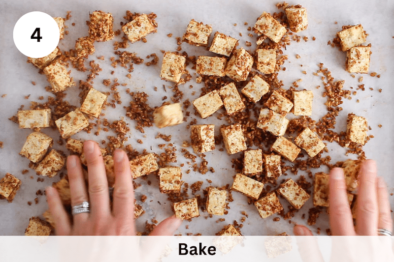 In process picture: bake the tofu.