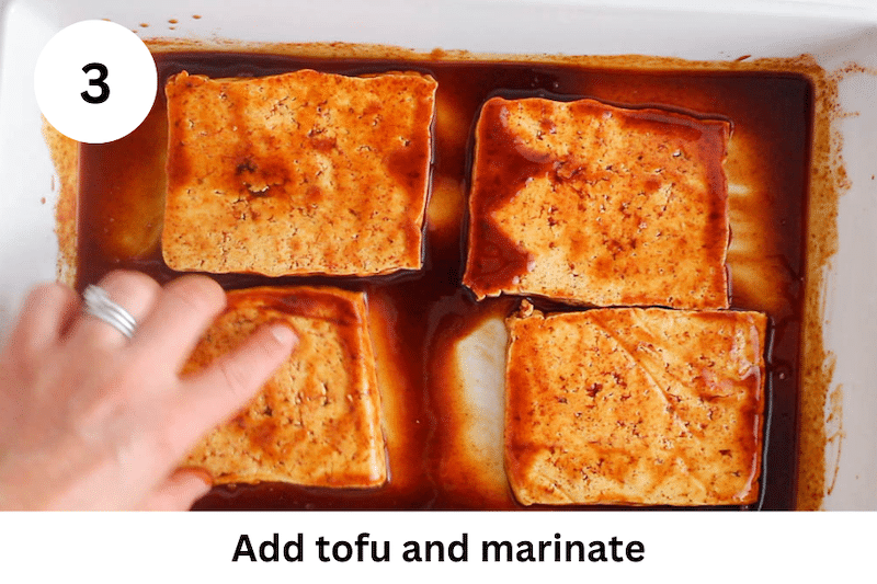 In process picture: marinade the tofu.