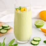 Dairy-free mango cucumber smoothie made with lime and mint.
