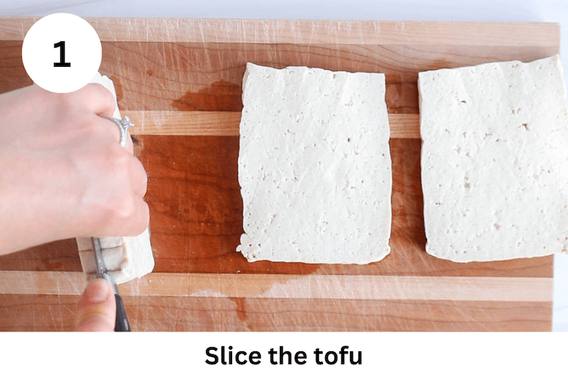 In process picture: slice the tofu.
