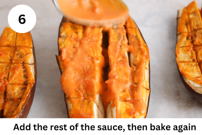 In process picture: add more of the sauce and bake again.