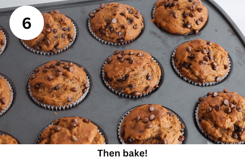 In process picture: freshly baked banana pumpkin muffins in a pan.