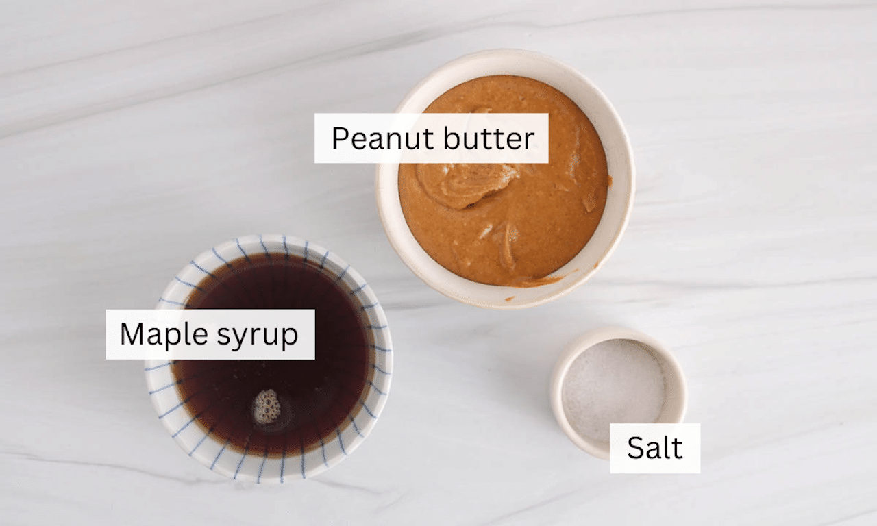 Showing the ingredient to make a peanut butter caramel on a table.