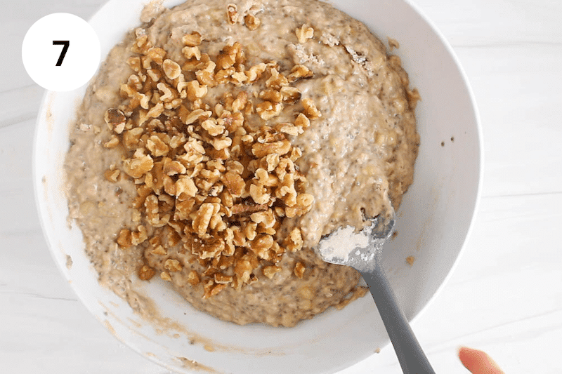 Walnut over a muffin batter.