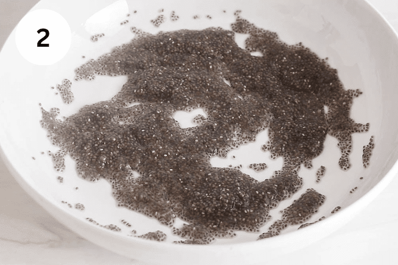 Chia water in a gel form in a bowl.