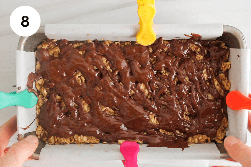 A oat bars mix in a loaf pan.