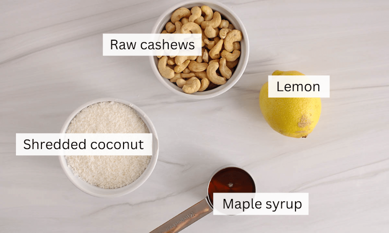Ingredients needed to make lemon bliss balls.