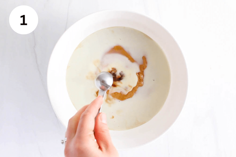 Adding the ingredients to a bowl.