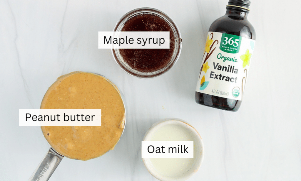 Showing are the ingredients needed to make the peanut butter frosting.