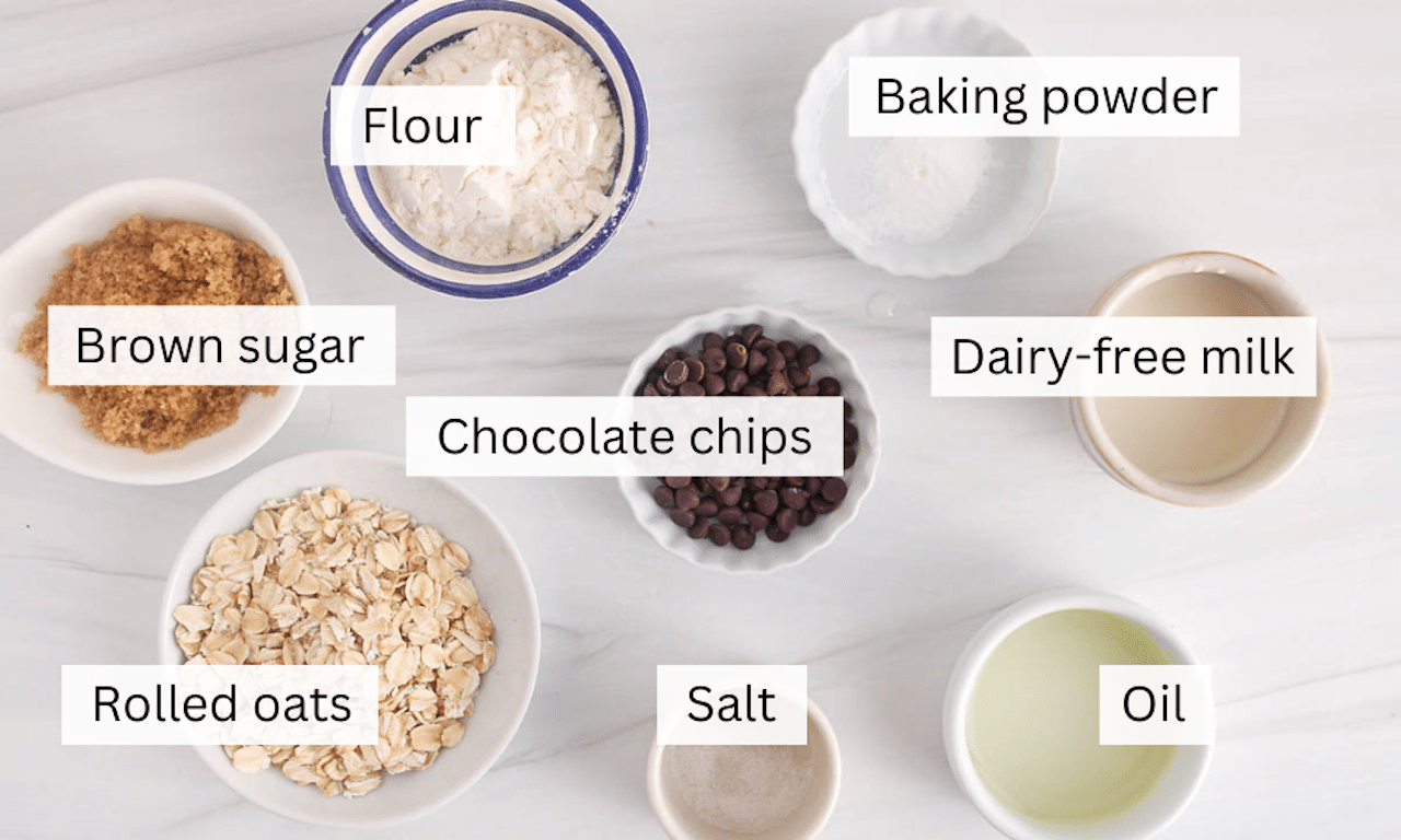 Ingredients needed to make single serve oatmeal cookie placed on a white surface.