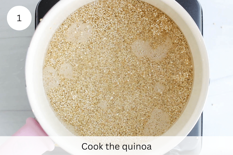 A small pot with quinoa and water.