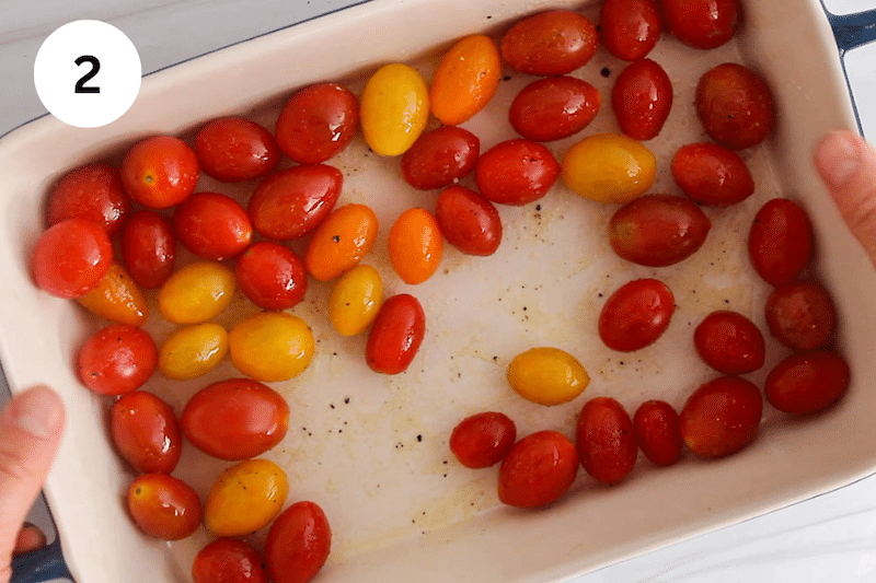 A dish with cherry tomatoes.