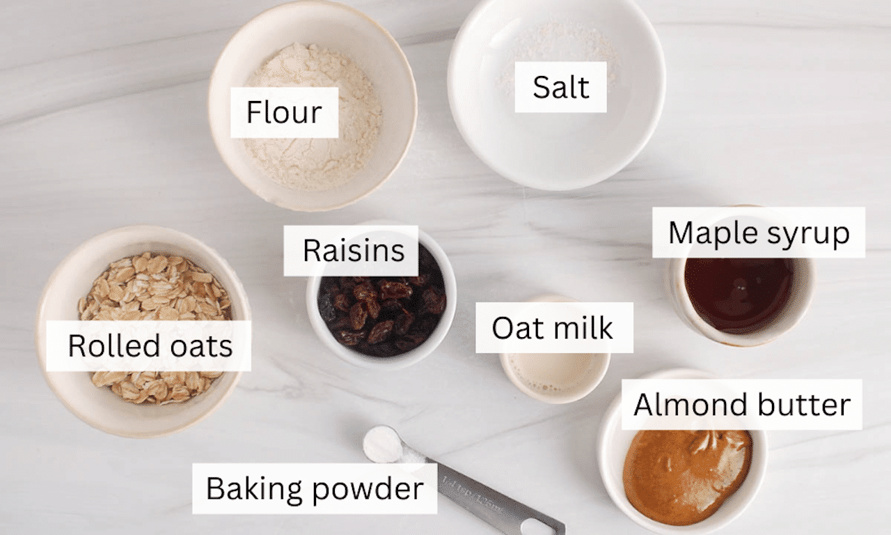 Ingredients needed to make healthy single serve cookie.